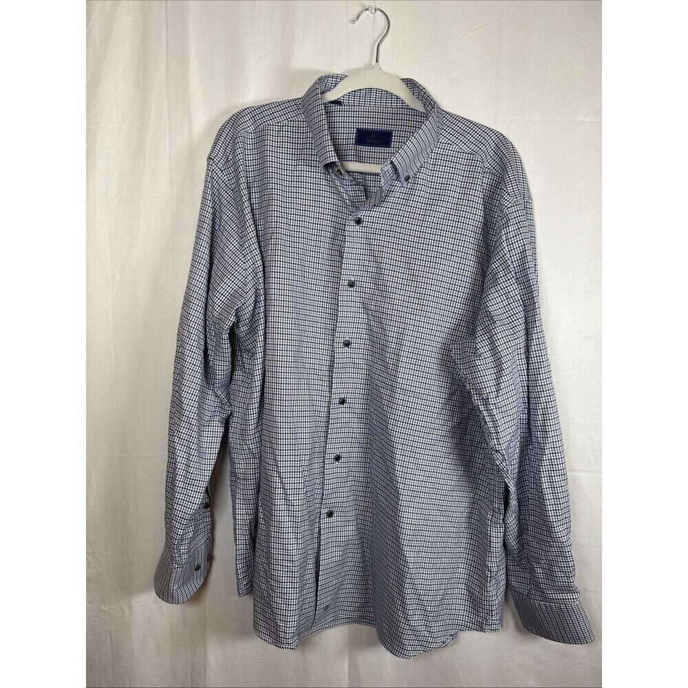 David Donahue Button Up Dress Shirt Mens XL Blue Houndstooth Preowned